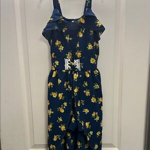 h.i.p. Navy Blue Floral Girls' Casual Romper with Yellow Flower Print